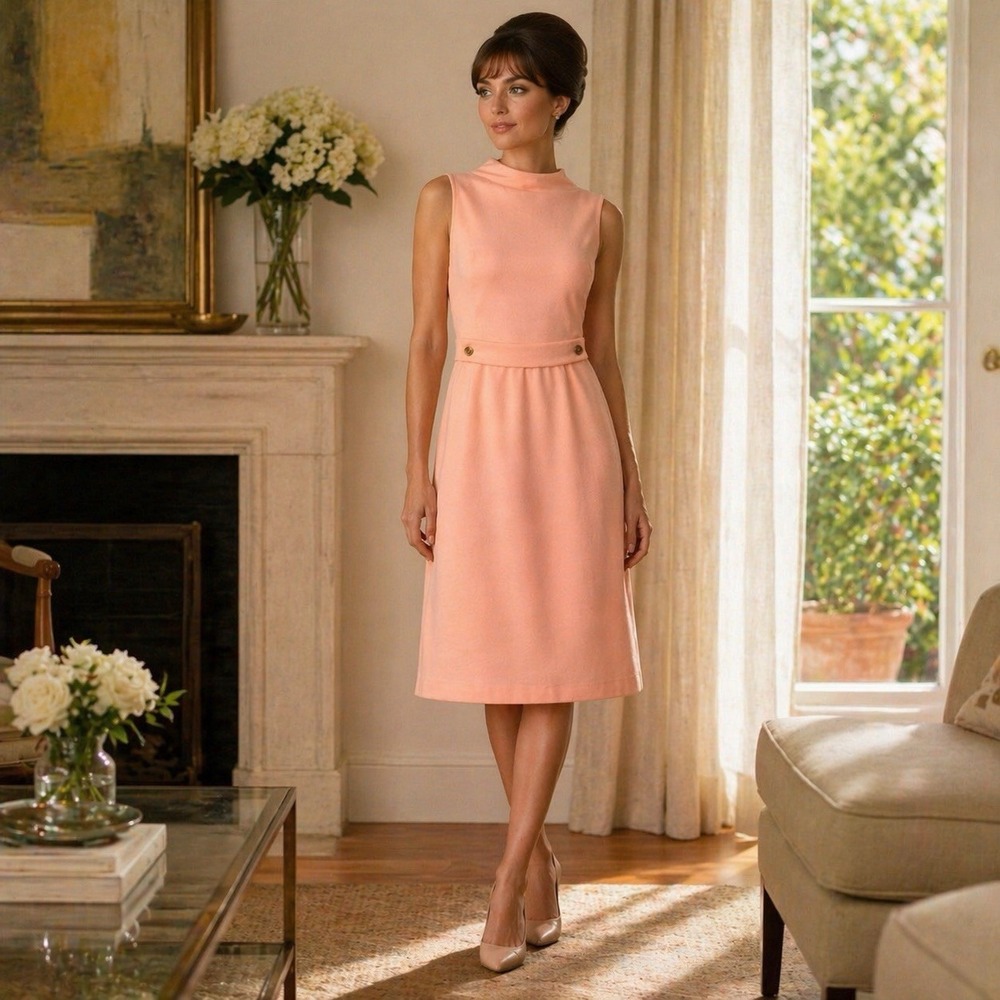 VTG Neiman Marcus Pink Sleeveless Knit Dress 1960s Mod Minimalist Zip Barbiecore
